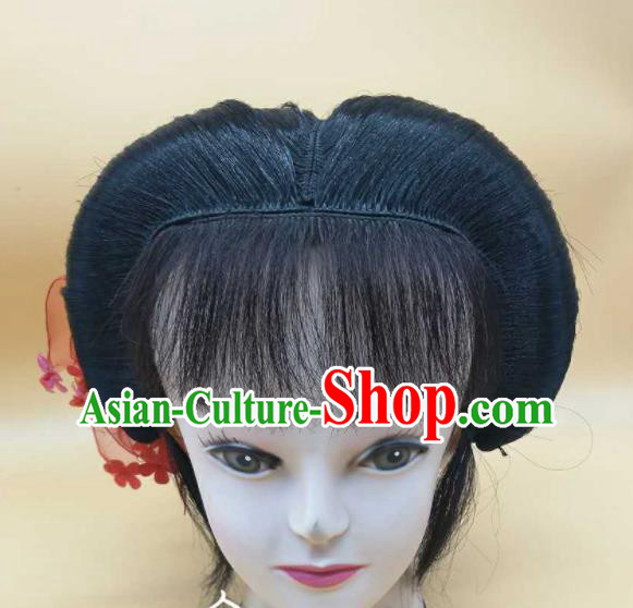 Chinese Ancient Old Woman Headdress Peking Opera Laodan Headpieces Beijing Opera Elderly Female Front Lace Wigs