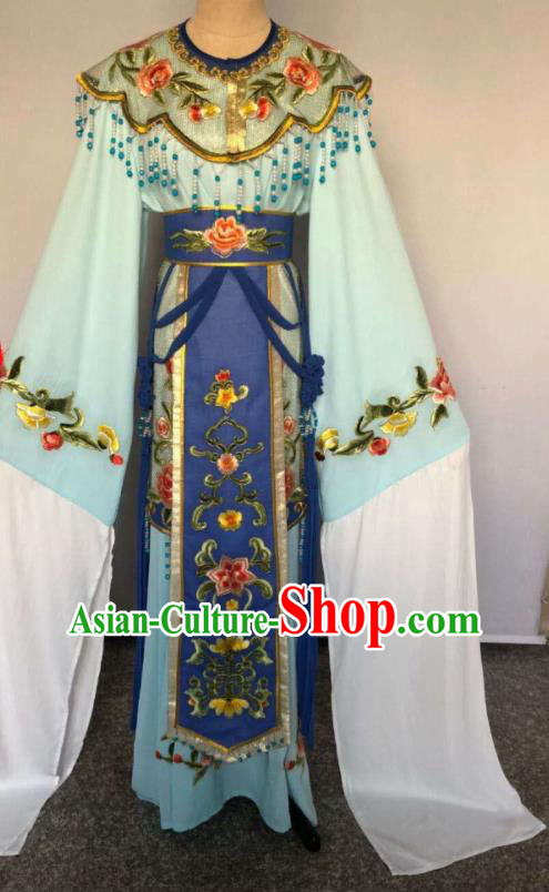 China Huangmei Opera Fairy Uniforms Ancient Noble Lady Clothing Peking Opera Diva Blue Dress Beijing Opera Hua Tan Costume