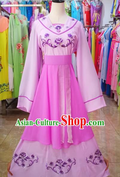 China Peking Opera Maidservant Lilac Dress Beijing Opera Civilian Woman Costume Shaoxing Opera Actress Uniforms Ancient Village Lady Clothing