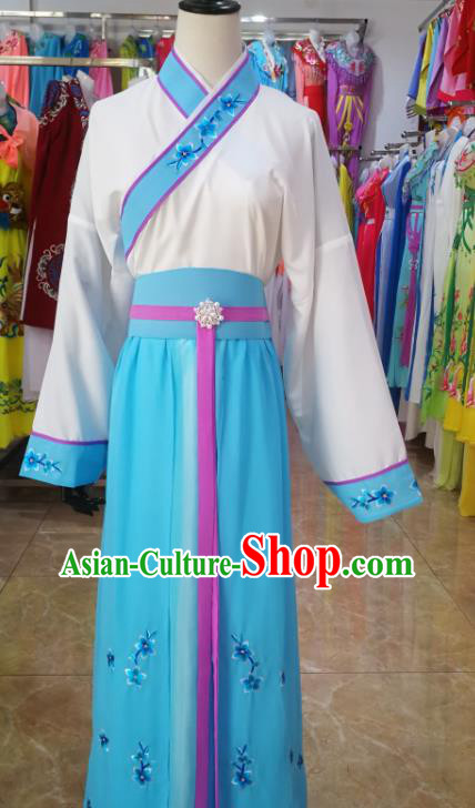 China Shaoxing Opera Actress Uniforms Ancient Court Maid Clothing Peking Opera Servant Girl Blue Dress Beijing Opera Palace Lady Costume