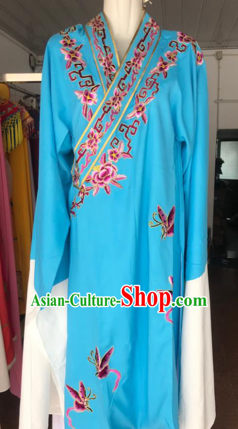 Chinese Peking Opera Liang Shanbo Embroidered Blue Robe Beijing Opera Xiaosheng Butterfly Love Clothing Ancient Scholar Garment Costume