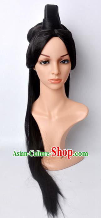 Chinese Qin Dynasty Empress Hairpieces Traditional Drama Legend of Mi Yue Queen Wigs Chignon Ancient Court Beauty Headdress