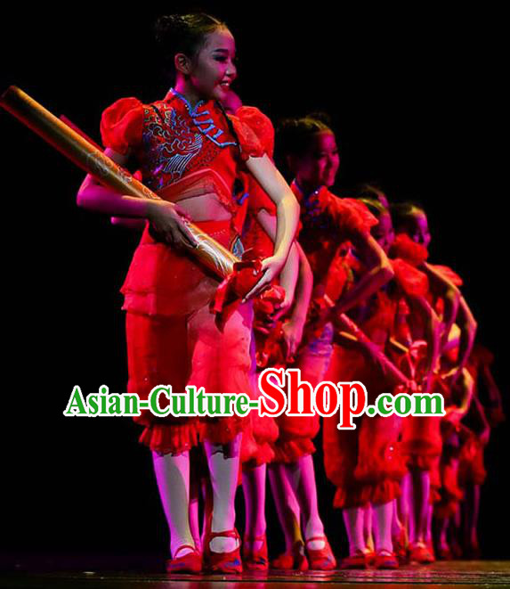 Chinese Folk Dance Costumes Fisher Girl Dance Dress New Year Yangge Dance Clothing Children Yangko Dance Red Uniforms