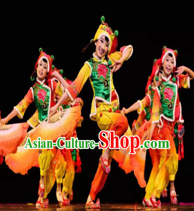 Chinese Children Yangko Dance Uniforms Folk Dance Costumes Fan Dance Dress Yangge Dance Clothing