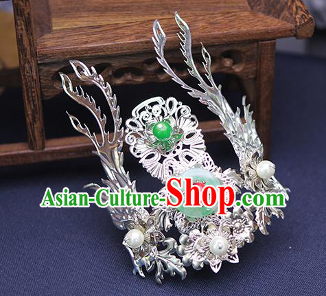 Chinese Ming Dynasty Argent Phoenix Hairpin Traditional Hanfu Hair Accessories Ancient Swordswoman Hair Comb