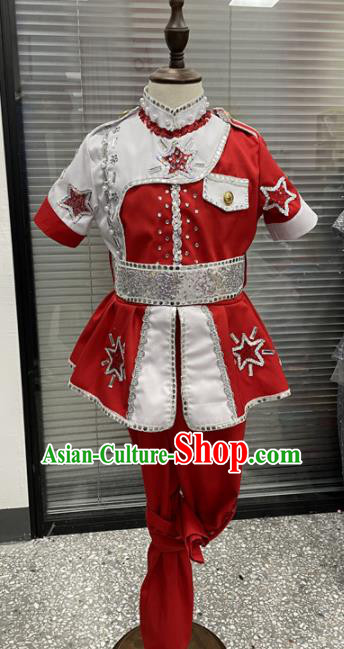 Professional Cosplay Red Army Garment Children Modern Dance Fashion Hero Dance Red Outfits Chorus Group Performance Clothing