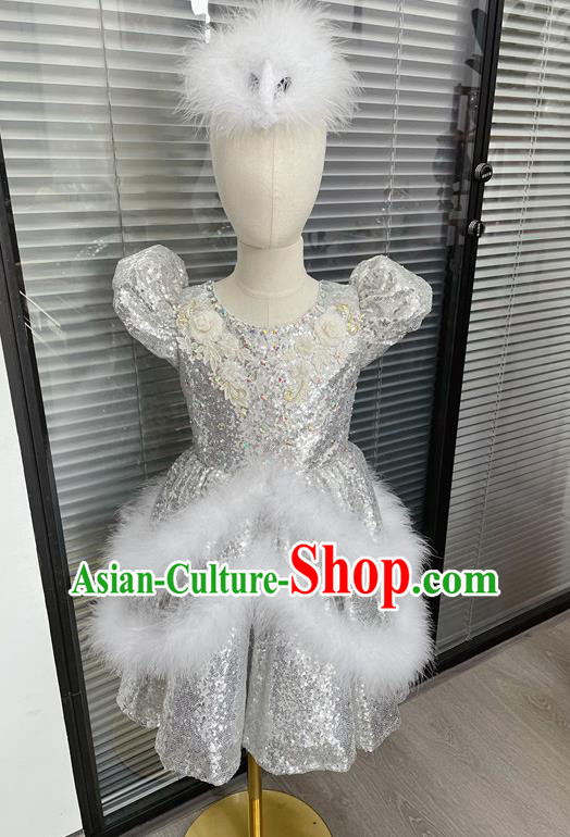 Professional Chorus Group Clothing Girl Stage Performance Garment Children Modern Dance Fashion Catwalks Argent Dress