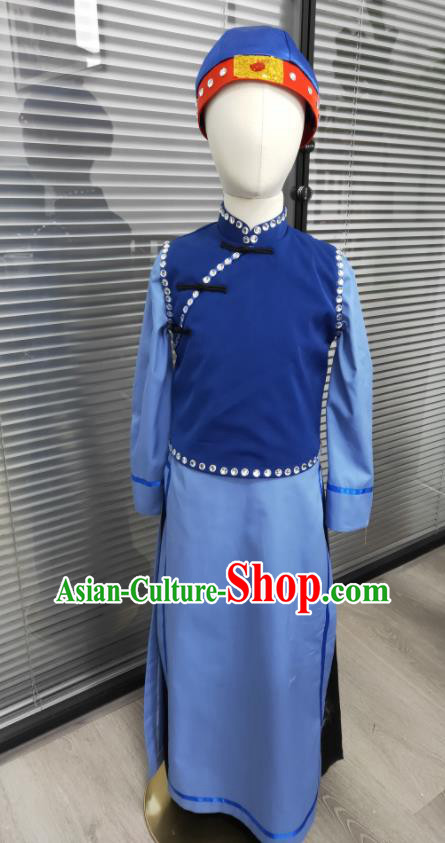 Chinese Folk Dance Blue Outfits Girl Minguo Costumes Yangko Dance Clothing Children Cross Talk Performance Uniforms