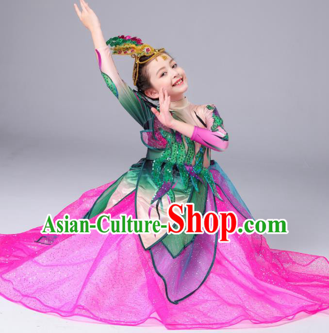 Professional Girl Modern Dance Clothing Lotus Dance Fashion Stage Performance Rosy Dress Opening Dance Costume