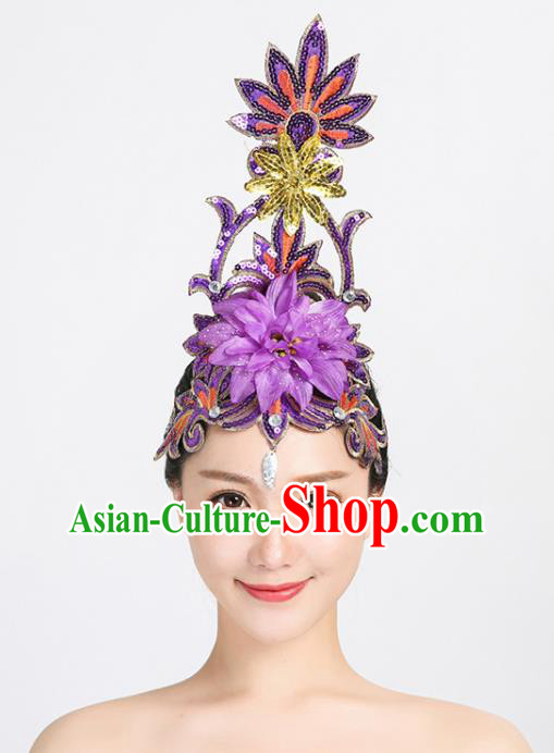 China Group Opening Dance Purple Sequins Hair Stick Modern Dance Hair Accessories Spring Festival Gala Performance Headpiece