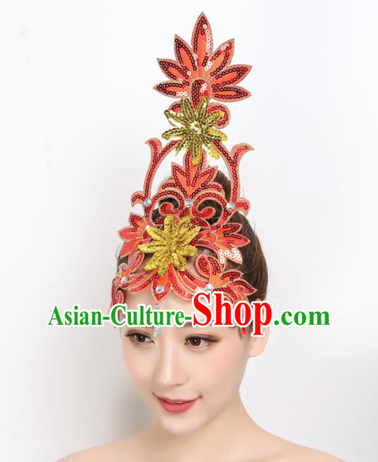 China Spring Festival Folk Dance Headpiece Yangko Dance Red Sequins Hair Stick Woman Group Dance Hair Accessories