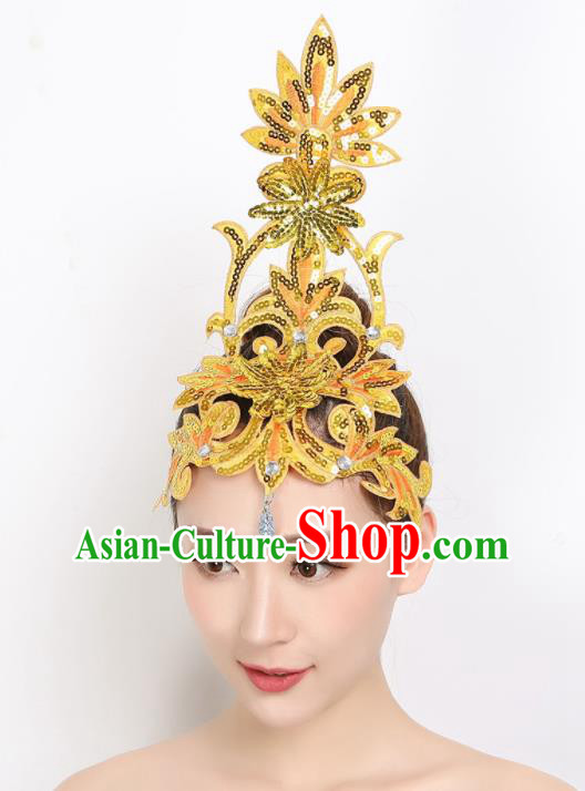China Woman Yangko Dance Yellow Sequins Hair Stick Group Dance Hair Accessories New Year Folk Dance Headpiece