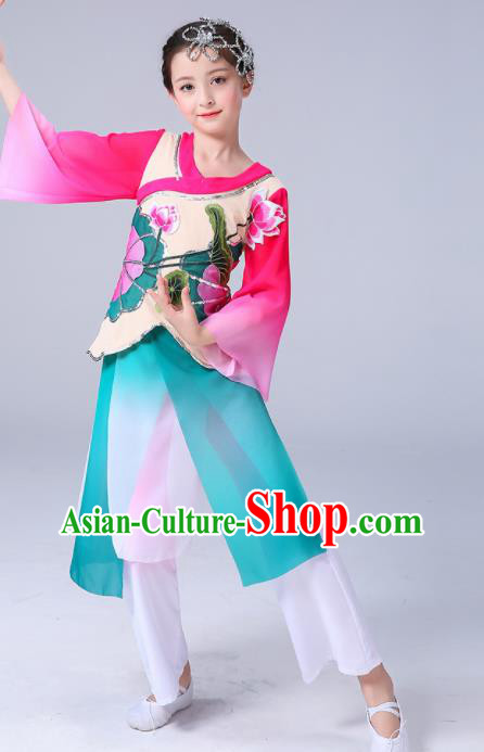 China Girl Stage Performance Dancewear Umbrella Dance Clothing Lotus Dance Outfits Children Classical Dance Costumes