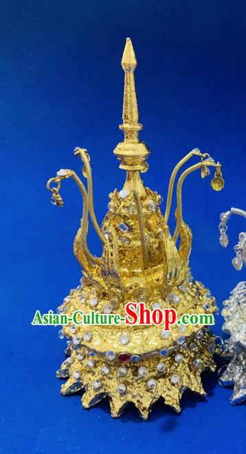 Asian Folk Dance Pagodas Tiara Headpiece Stage Performance Hair Accessories Thailand Queen Golden Royal Crown