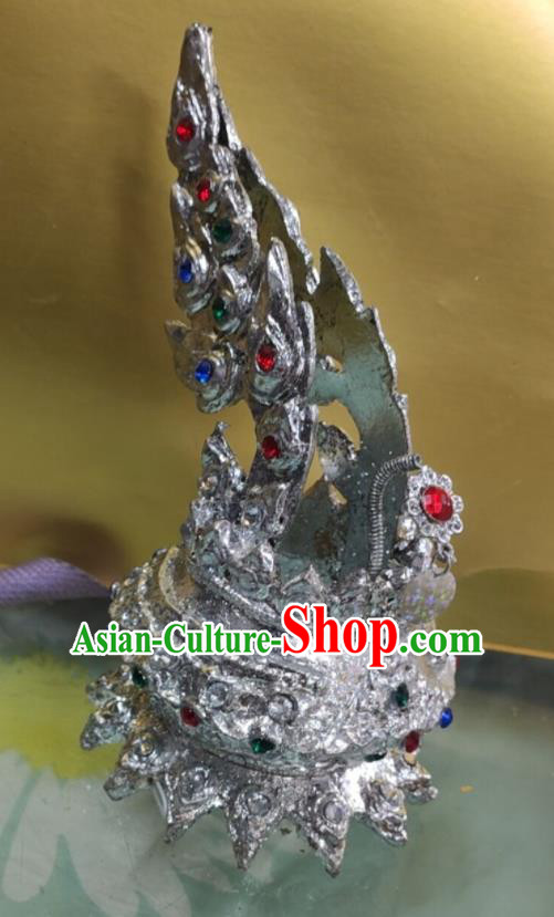 Thailand Stage Performance Hair Accessories Queen Argent Royal Crown Asian Folk Dance Peacock Tiara Headpiece