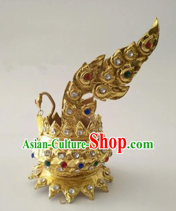 Handmade Chinese Ethnic Queen Hair Accessories Dai Nationality Wedding Headdress Yunnan Minority Folk Dance Golden Peacock Hair Crown