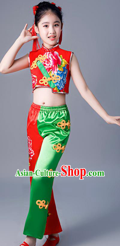 Chinese Girl Drum Dance Dress New Year Performance Clothing Children Yangko Dance Uniforms Folk Dance Costumes