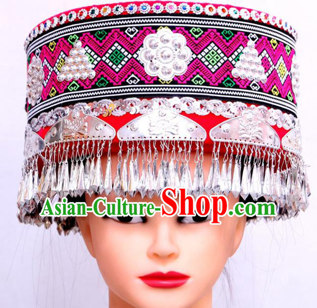 Handmade Chinese Yi Nationality Wedding Hat Tujia Minority Folk Dance Headwear Ethnic Woman Festival Headdress