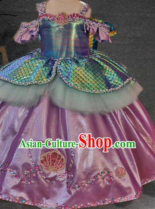 Top Girl Stage Show Formal Garment Catwalks Pink Satin Bubble Dress Christmas Princess Evening Wear Children Performance Clothing