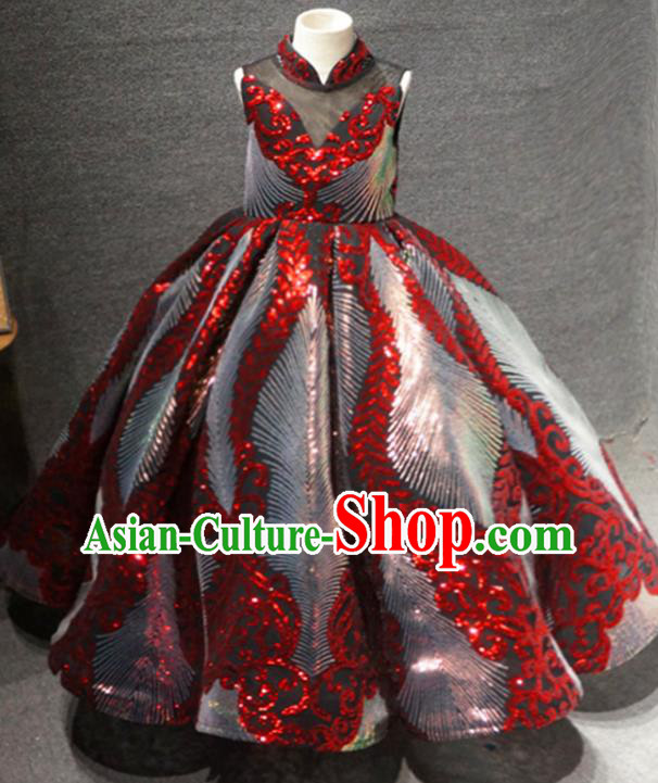 Top Children Compere Clothing Girl Stage Show Formal Garment Catwalks Sequins Long Dress Christmas Princess Evening Wear