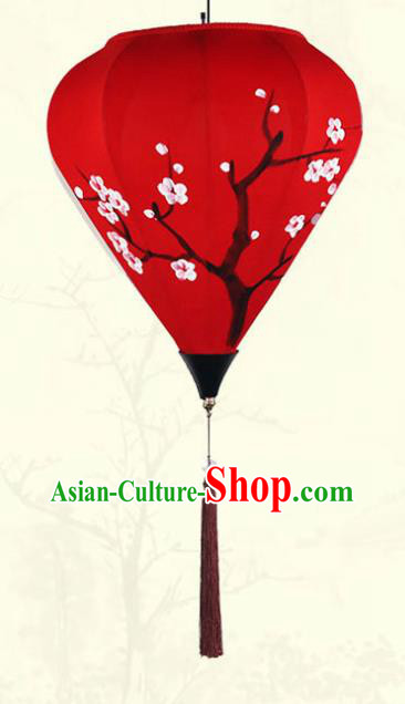 China Handmade Painting Plum Blossom Lantern Classical Red Cloth Diamond Lamp Traditional New Year Hanging Lanterns