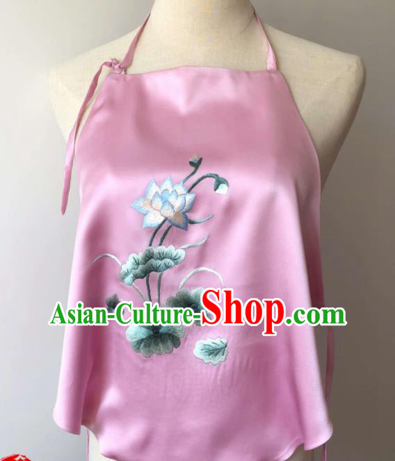 Chinese Suzhou Embroidered Lotus Stomachers Clothing National Pink Silk Bellyband Traditional Cheongsam Undergarment