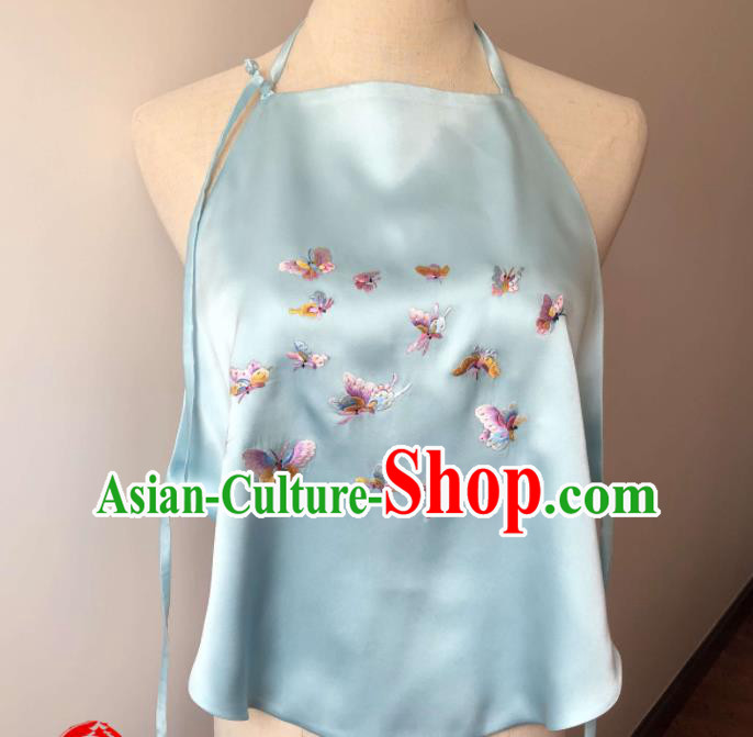 Chinese Traditional Cheongsam Blue Silk Bellyband Clothing Suzhou Embroidered Butterfly Stomachers National Woman Undergarment