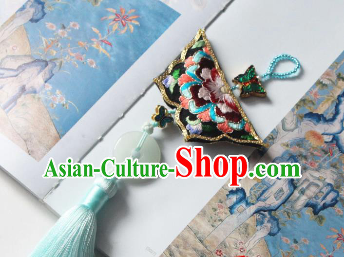 Handmade China Suzhou Embroidered Flowers Belt Pendant Classical Hanfu Blue Tassel Waist Accessories
