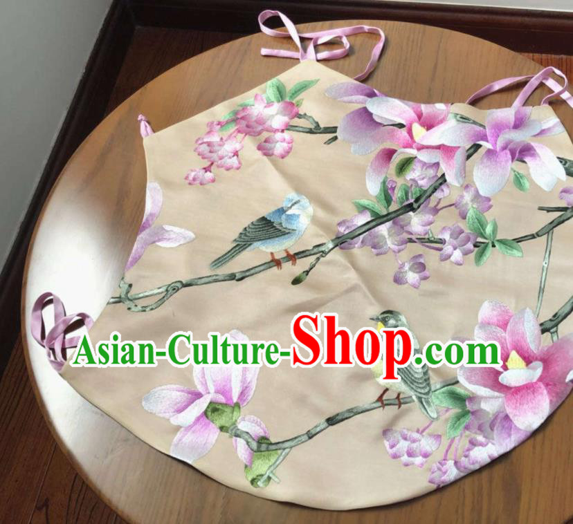 Chinese Suzhou Embroidered Mangnolia Bellyband Traditional Beige Silk Stomachers National Woman Undergarment