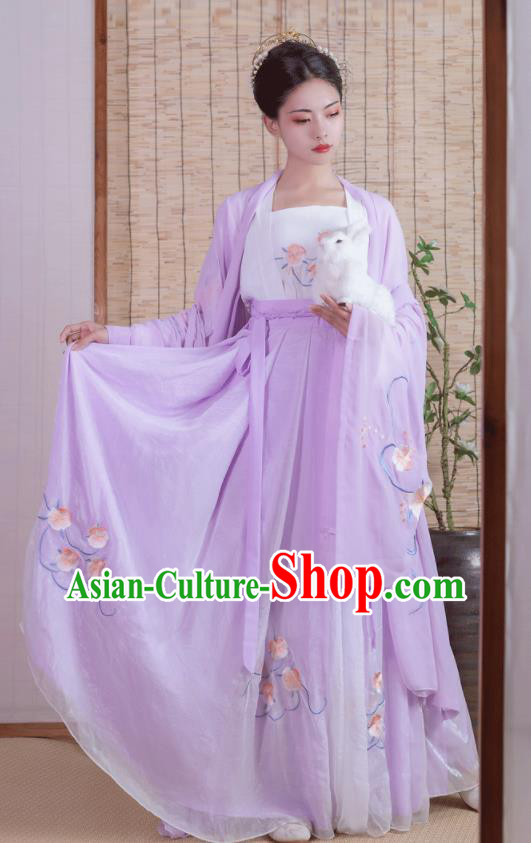 China Song Dynasty Noble Lady Clothing Ancient Young Mistress Embroidered Purple Hanfu Dress Traditional Historical Garment Costumes