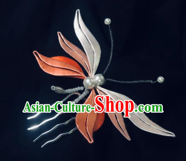 China Handmade Orange Silk Butterfly Hairpin Traditional Song Dynasty Hanfu Hair Accessories Ancient Young Woman Hair Comb