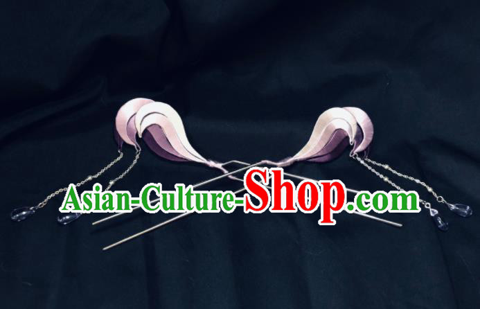 China Handmade Lilac Silk Wave Hairpins Traditional Song Dynasty Hanfu Hair Accessories Ancient Young Woman Tassel Hair Clips