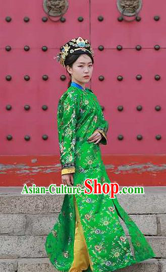 Chinese Ancient Imperial Concubine Green Qipao Dress Drama Empresses in the Palace Garment Costumes Qing Dynasty Court Woman Clothing