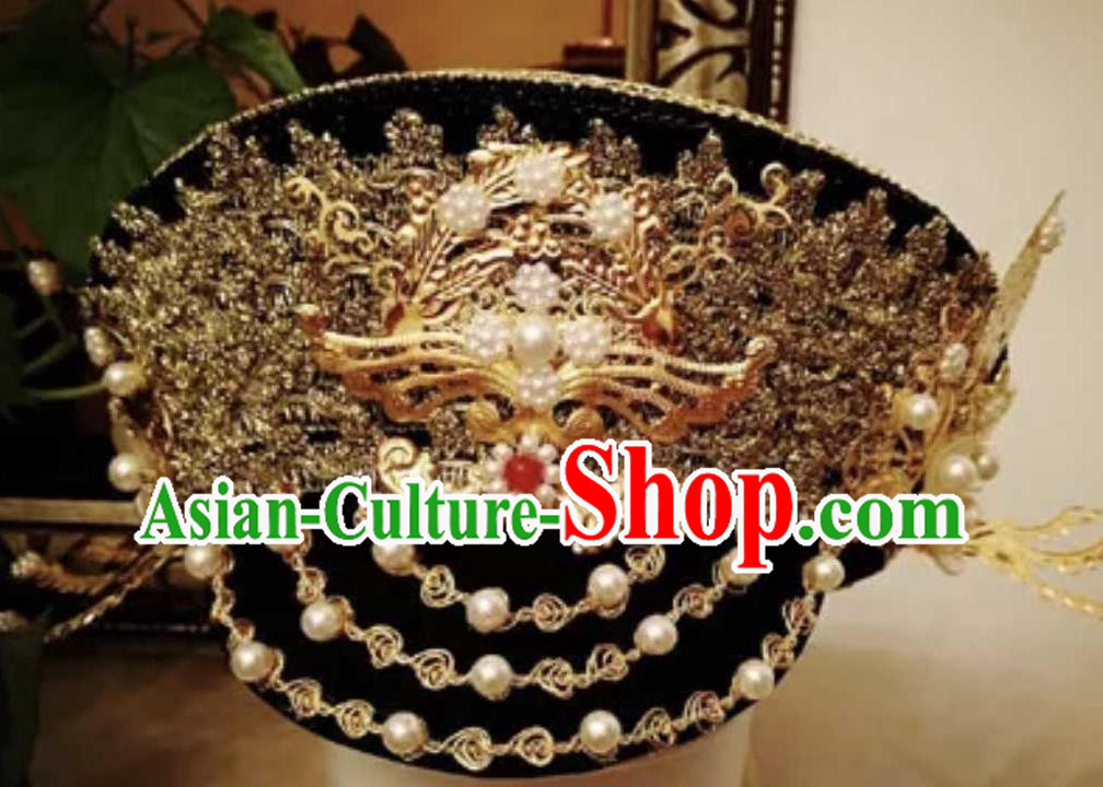 China Handmade Qing Dynasty Queen Hair Crown Traditional Empresses in the Palace Court Headwear Ancient Manchu Empress Hat
