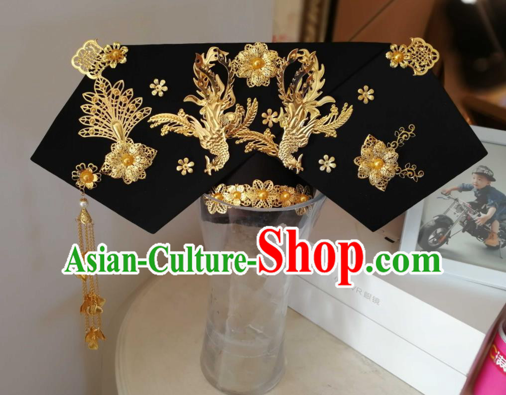 China Handmade Qing Dynasty Princess Hair Crown Traditional Empresses in the Palace Court Headwear Ancient Palace Lady Great Wing Hat