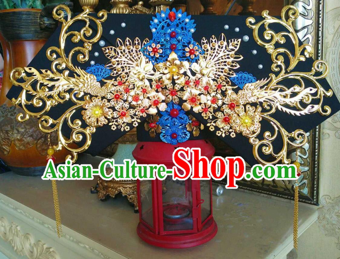 China Traditional Court Headdress Ancient Drama Empresses in the Palace Hat Headwear Handmade Qing Dynasty Imperial Consort Great Wing Hair Crown