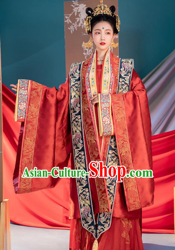China Traditional Song Dynasty Wedding Historical Garment Costumes Ancient Court Empress Red Hanfu Dress Clothing Full Set