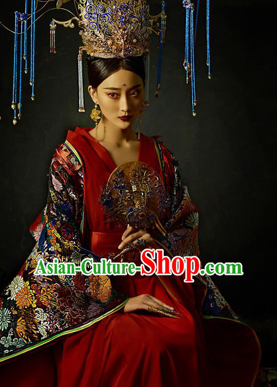 China Traditional Tang Dynasty Imperial Consort Historical Clothing Ancient Court Beauty Hanfu Dress Garments and Headdress
