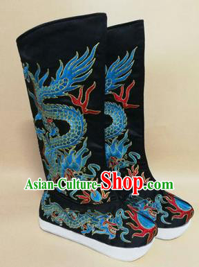 China Male Opera Shoes Traditional Peking Opera Takefu Black Boots Peking Opera Emperor Embroidered Shoes