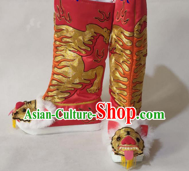 China Sichuan Opera Red Tiger Head Boots Traditional Peking Opera Takefu Shoes Peking Opera Warrior Shoes