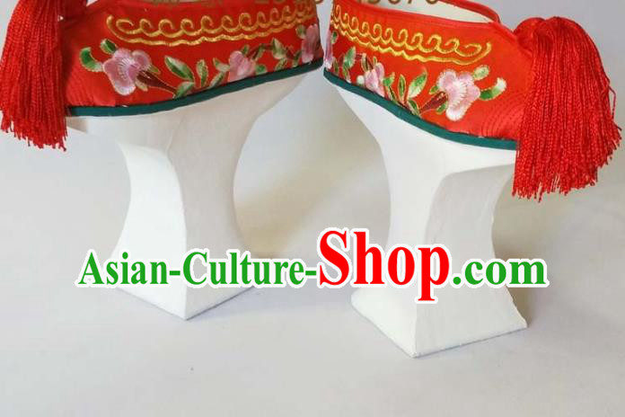 China Beijing Opera Hua Tan Red Embroidered Shoes Qing Dynasty Princess Shoes Traditional Peking Opera Actress Shoes
