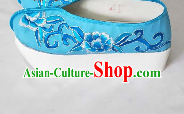 China Beijing Opera Niche Embroidered Shoes Yue Opera Scholar Blue Satin Shoes Traditional Peking Opera Xiaosheng Shoes