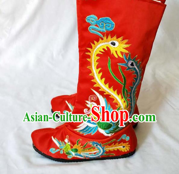 China Beijing Opera Female General Embroidered Phoenix Shoes Sichuan Opera Changing Face Red Boots Traditional Peking Opera Blues Shoes