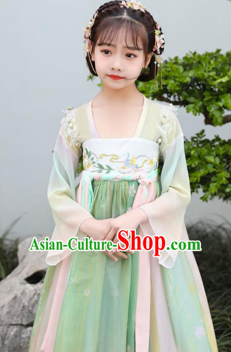 China Traditional Tang Dynasty Clothing Children Dance Green Hanfu Dress Ancient Girl Princess Fashion Costumes