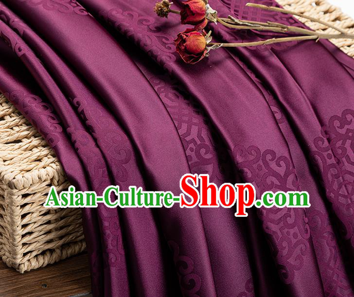 China Tang Suit Damask Jacquard Silk Tapestry Traditional Mongolian Robe Fabric Classical Lucky Pattern Purple Brocade