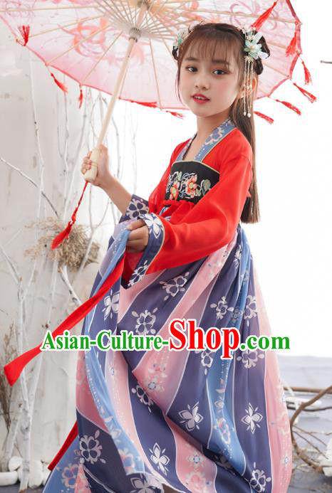China Children Dance Hanfu Dress Ancient Girl Princess Fashion Costumes Traditional Tang Dynasty Clothing