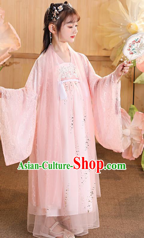 China Traditional Pink Hanfu Dress Tang Dynasty Girl Princess Clothing Children Stage Show Garment Costumes