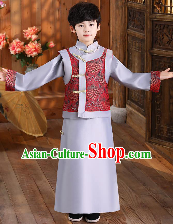 Chinese Ancient Kid Childe Uniforms Qing Dynasty Boys Clothing Traditional Stage Performance Costume