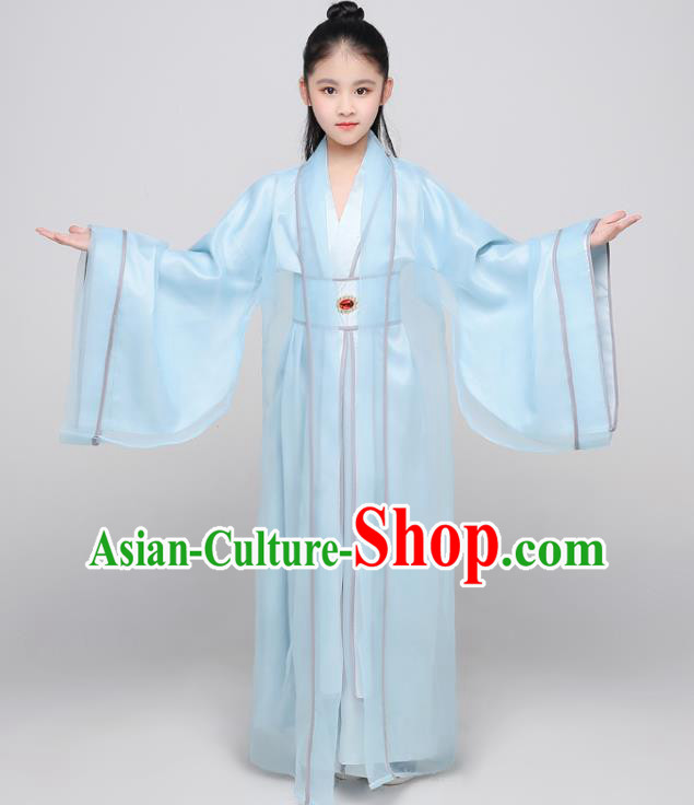 Chinese Tang Dynasty Kid Prince Clothing Traditional Stage Performance Costume Ancient Boys Swordsman Blue Uniforms