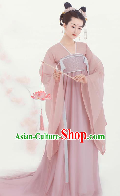 China Tang Dynasty Court Maid Pink Hanfu Dress Ancient Goddess Fairy Garment Costumes